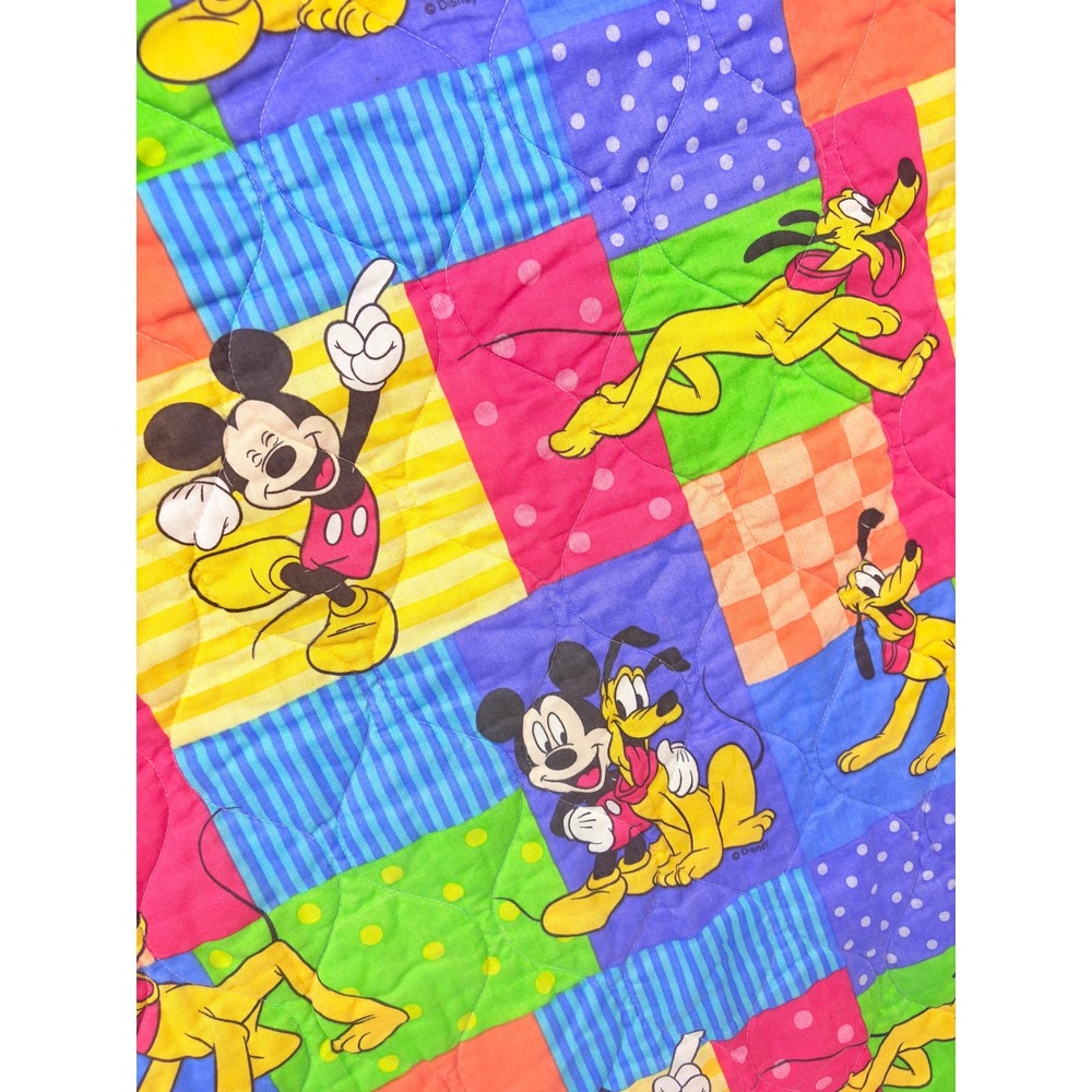 Vintage Disney Mickey Mouse Pluto Quilt Baby Blanket Multi Color Patchwork - Picture 2 of 8